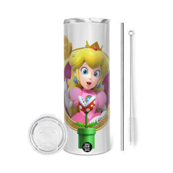 Princess Peach Toadstool, Tumbler stainless steel 600ml, with metal straw & cleaning brush