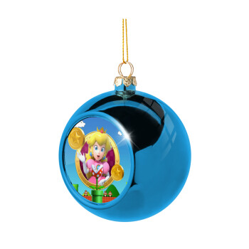 Princess Peach Toadstool, Blue Christmas tree ball ornament 8cm