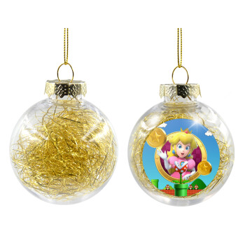 Princess Peach Toadstool, Χριστουγεννιάτικη μπάλα δένδρου διάφανη με χρυσό γέμισμα 8cm