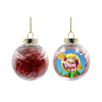 Princess Peach Toadstool, Χριστουγεννιάτικη μπάλα δένδρου διάφανη με κόκκινο γέμισμα 8cm