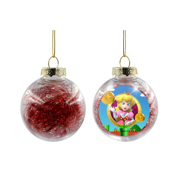Princess Peach Toadstool, Transparent Christmas tree ball ornament with red filling 8cm