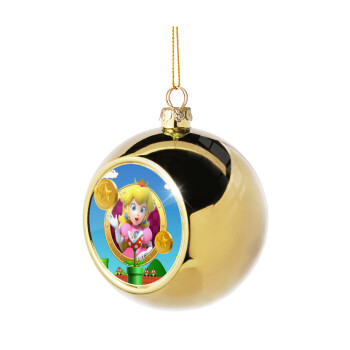 Princess Peach Toadstool, Golden Christmas tree ball ornament 8cm