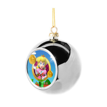 Princess Peach Toadstool, Silver 8cm Christmas tree ball ornament