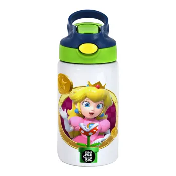 Princess Peach Toadstool, Παιδικό παγούρι θερμό, ανοξείδωτο, με καλαμάκι ασφαλείας, πράσινο/μπλε (350ml)