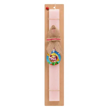 Princess Peach Toadstool, Easter Set, wooden keychain & scented flat Easter candle (30cm) (PINK)