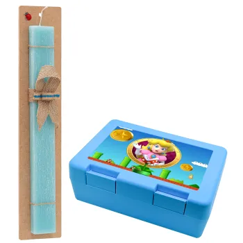 Princess Peach Toadstool, Easter Set, children's snack container BLUE & Easter aromatic flat candle (30cm) (TURQUOISE)