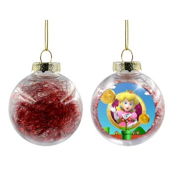 Princess Peach Toadstool, Transparent Christmas tree ball ornament with red filling 8cm