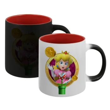 Princess Peach Toadstool, Κούπα Μαγική εσωτερικό κόκκινο, κεραμική, 330ml που αλλάζει χρώμα με το ζεστό ρόφημα