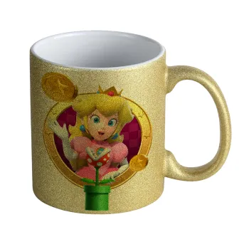 Princess Peach Toadstool, Κούπα Χρυσή Glitter που γυαλίζει, κεραμική, 330ml