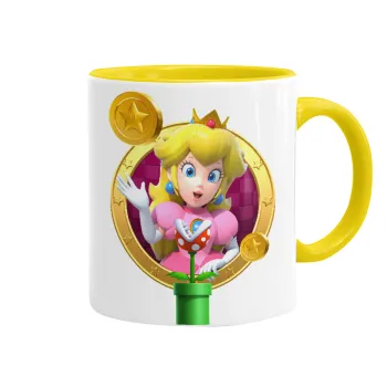 Princess Peach Toadstool, Κούπα χρωματιστή κίτρινη, κεραμική, 330ml