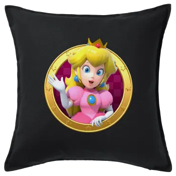 Princess Peach Toadstool, Sofa cushion black 50x50cm includes filling