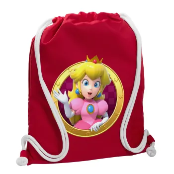 Princess Peach Toadstool, Τσάντα πλάτης πουγκί GYMBAG Κόκκινη, με τσέπη (40x48cm) & χονδρά κορδόνια