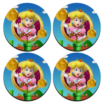 Princess Peach Toadstool, SET of 4 round wooden coasters (9cm)