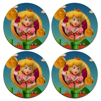 Princess Peach Toadstool, ΣΕΤ x4 Σουβέρ ξύλινα στρογγυλά plywood (9cm)