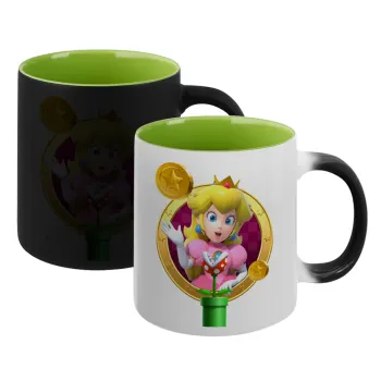 Princess Peach Toadstool, Κούπα Μαγική εσωτερικό πράσινο, κεραμική 330ml που αλλάζει χρώμα με το ζεστό ρόφημα