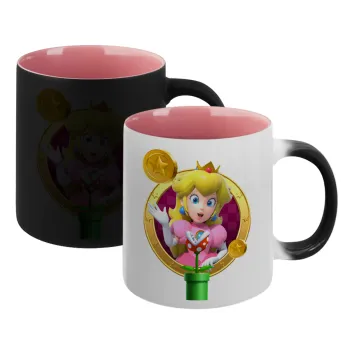 Princess Peach Toadstool, Κούπα Μαγική εσωτερικό ΡΟΖ, κεραμική 330ml που αλλάζει χρώμα με το ζεστό ρόφημα