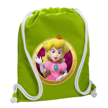 Princess Peach Toadstool, Backpack bag GYMBAG LIME GREEN, with pocket (40x48cm) & thick cords