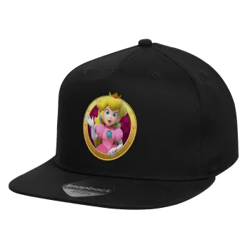 Princess Peach Toadstool, Καπέλο παιδικό Flat Snapback, Μαύρο (100% ΒΑΜΒΑΚΕΡΟ, ΠΑΙΔΙΚΟ, UNISEX, ONE SIZE)