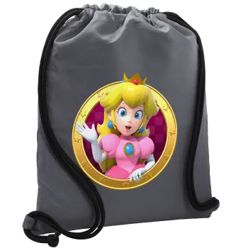Princess Peach Toadstool, Τσάντα πλάτης πουγκί GYMBAG ΓΚΡΙ, με τσέπη (40x48cm) & χονδρά κορδόνια