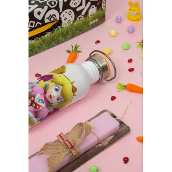 Princess Peach Toadstool, Easter Set, SS Metallic water bottle (620ml, stainless steel) & scented flat Easter candle (30cm) (PINK)