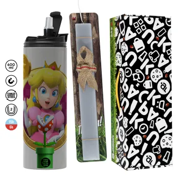 Princess Peach Toadstool, Easter candle with Grey Tumbler Thermo 600ml & aromatic flat candle (30cm) (GREY)