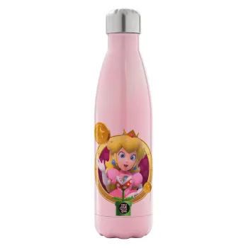 Princess Peach Toadstool, Μεταλλικό παγούρι θερμός Ροζ Ιριδίζον (Stainless steel), διπλού τοιχώματος, 500ml