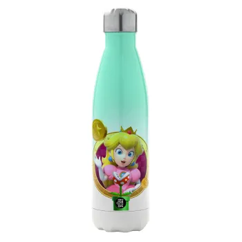Princess Peach Toadstool, Μεταλλικό παγούρι θερμός Πράσινο/Λευκό (Stainless steel), διπλού τοιχώματος, 500ml