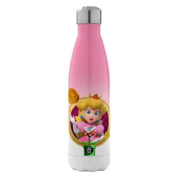 Princess Peach Toadstool, Metal mug thermos Pink/White (Stainless steel), double wall, 500ml