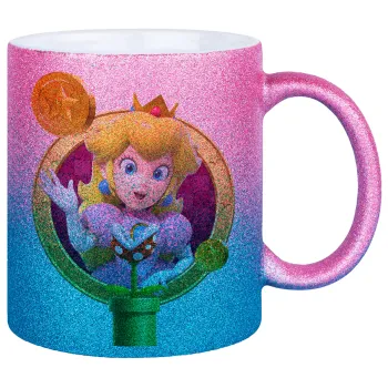 Princess Peach Toadstool, Κούπα Χρυσή/Μπλε Glitter, κεραμική, 330ml