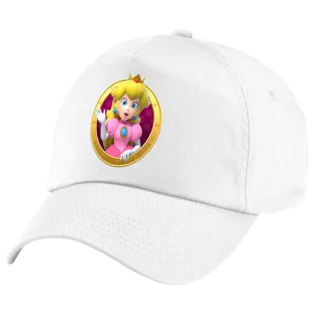 Princess Peach Toadstool, Καπέλο παιδικό Baseball, 100% Βαμβακερό Twill, Λευκό (ΒΑΜΒΑΚΕΡΟ, ΠΑΙΔΙΚΟ, UNISEX, ONE SIZE)