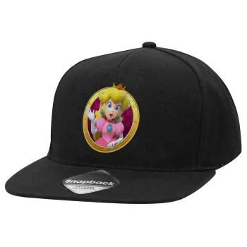 Princess Peach Toadstool, Καπέλο Ενηλίκων Flat Snapback Μαύρο, (100% ΒΑΜΒΑΚΕΡΟ TWILL, ΕΝΗΛΙΚΩΝ, UNISEX, ONE SIZE)