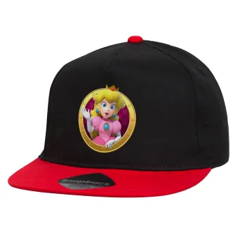 Princess Peach Toadstool, Καπέλο παιδικό Flat Snapback, Μαύρο/Κόκκινο (100% ΒΑΜΒΑΚΕΡΟ, ΠΑΙΔΙΚΟ, UNISEX, ONE SIZE)