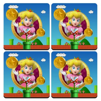 Princess Peach Toadstool, ΣΕΤ 4 Σουβέρ ξύλινα τετράγωνα (9cm)