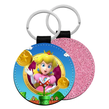 Princess Peach Toadstool, Μπρελόκ Δερματίνη, στρογγυλό ΡΟΖ (5cm)