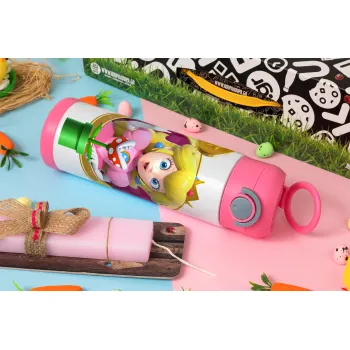 Princess Peach Toadstool, Πασχαλινή Λαμπάδα με Παιδικό παγούρι θερμό, ανοξείδωτο, με καλαμάκι ασφαλείας, ΡΟΖ (500ml)