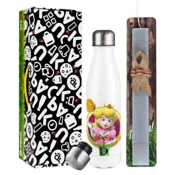 Princess Peach Toadstool, Easter candle, metallic white thermos bottle (500ml) & aromatic flat candle (30cm) (GRAY)