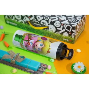 Princess Peach Toadstool, Πασχαλινή Λαμπάδα με Travel Tumbler θερμό με διπλό καπάκι (600ml, BPA free) & κερί αρωματικό πλακέ (30cm) (ΤΙΡΚΟΥΑΖ)