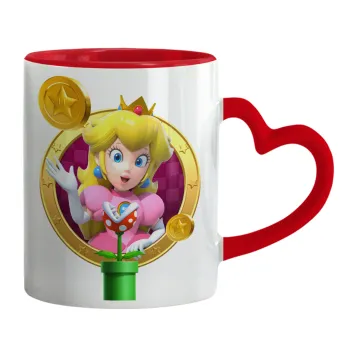 Princess Peach Toadstool, Κούπα καρδιά χερούλι κόκκινη, κεραμική, 330ml