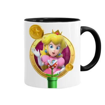 Princess Peach Toadstool, Κούπα χρωματιστή μαύρη, κεραμική, 330ml