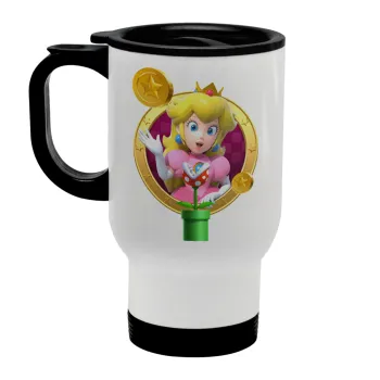 Princess Peach Toadstool, Stainless steel travel mug with lid, double wall white 450ml