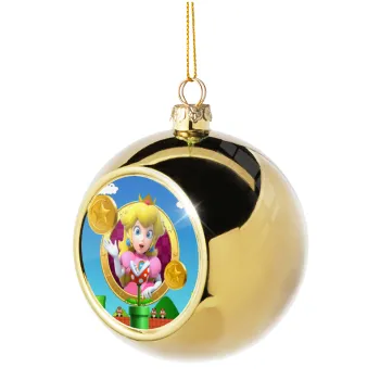 Princess Peach Toadstool, Στολίδι Χριστουγεννιάτικη μπάλα δένδρου Χρυσή 8cm