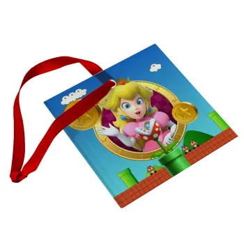 Princess Peach Toadstool, Christmas ornament, glass square ornament 9x9cm