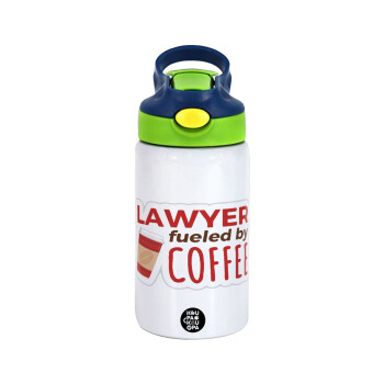 Lawyer fueled by coffee, Παιδικό παγούρι θερμό, ανοξείδωτο, με καλαμάκι ασφαλείας, πράσινο/μπλε (350ml)