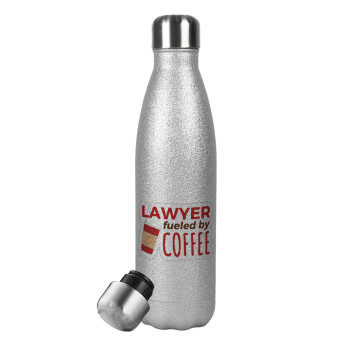 Lawyer fueled by coffee, Μεταλλικό παγούρι θερμός Glitter Aσημένιο (Stainless steel), διπλού τοιχώματος, 500ml