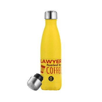 Lawyer fueled by coffee, Μεταλλικό παγούρι θερμός Κίτρινος (Stainless steel), διπλού τοιχώματος, 500ml