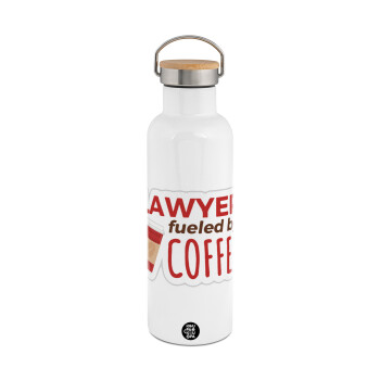 Lawyer fueled by coffee, Stainless steel White with wooden lid (bamboo), double wall, 750ml