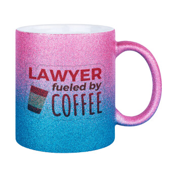 Lawyer fueled by coffee, Κούπα Χρυσή/Μπλε Glitter, κεραμική, 330ml