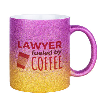 Lawyer fueled by coffee, Κούπα Χρυσή/Ροζ Glitter, κεραμική, 330ml