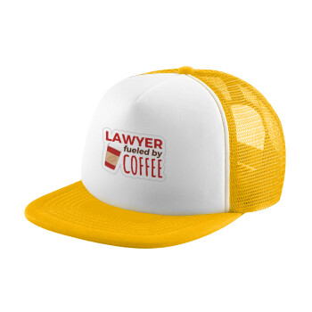 Lawyer fueled by coffee, Καπέλο Soft Trucker με Δίχτυ Κίτρινο/White 