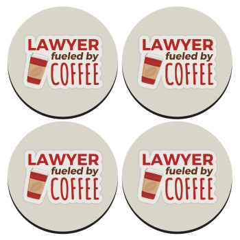 Lawyer fueled by coffee, SET of 4 round wooden coasters (9cm)